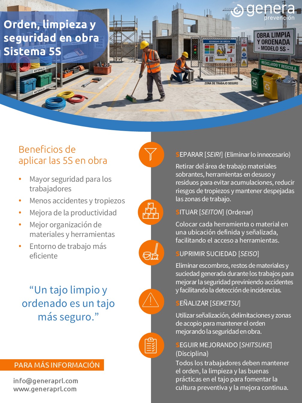 Orden, limpieza y seguridad en obra Sistema 5S